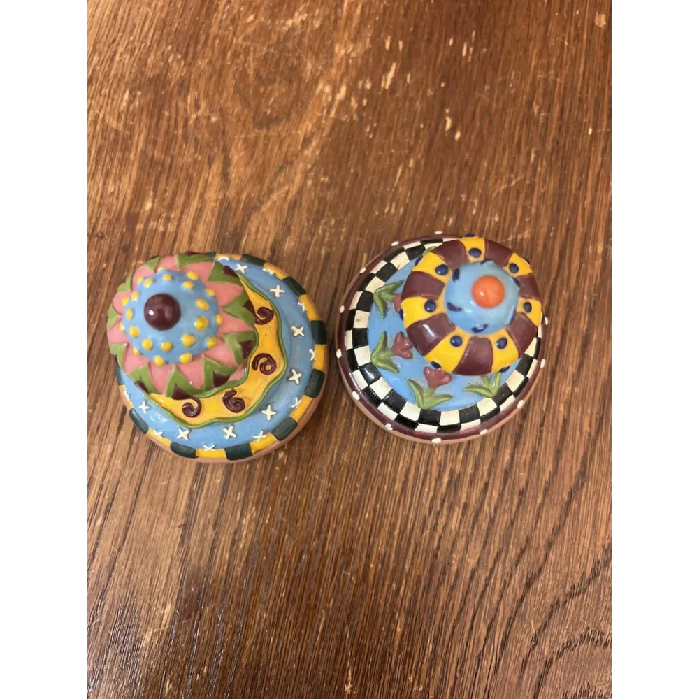 Vintage Terracotta Cookie Stamps Hand Painted Crown Design Pair Shortbread Butte